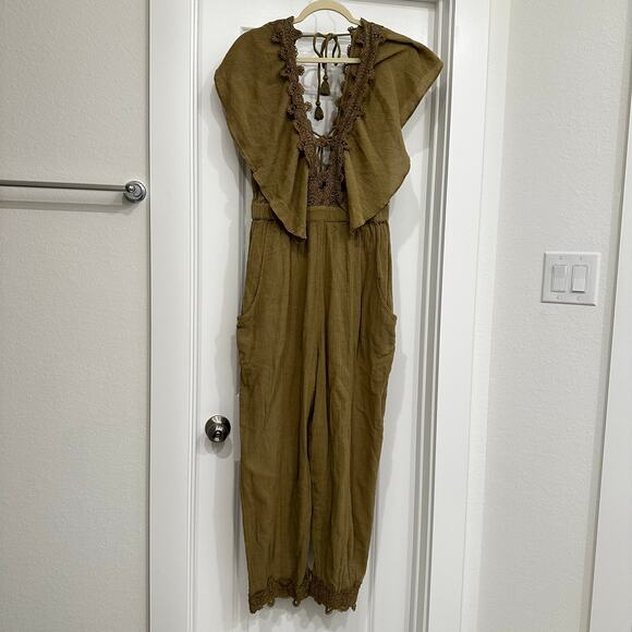 Free People Bali Rolling Dunes Jumpsuit in Green Size Medium - Picture 3 of 9